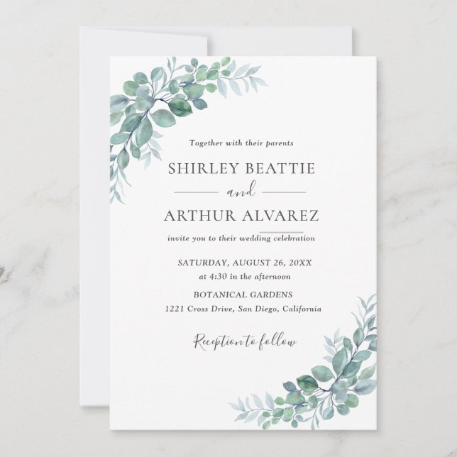 Convite Elegant Eucalyptus Greenery Wedding (Frente)