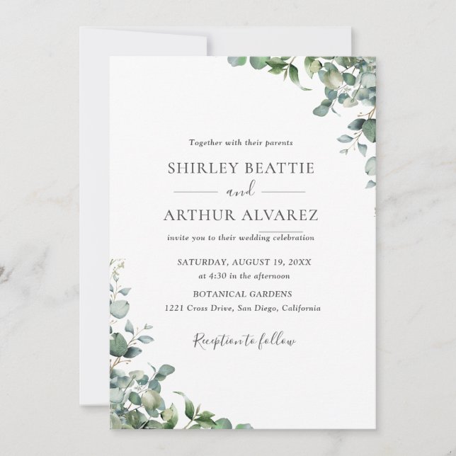 Convite Elegant Eucalyptus Greenery Wedding (Frente)