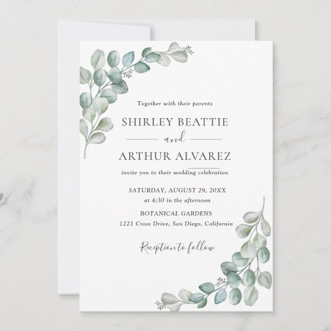 Convite Elegant Eucalyptus Greenery Wedding (Frente)