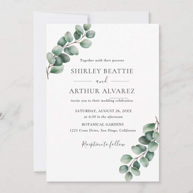 Convite Elegant Eucalyptus Greenery Wedding (Frente)
