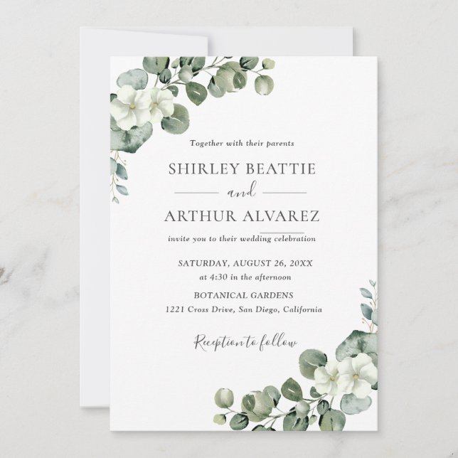 Convite Elegant Eucalyptus Greenery Wedding  (Frente)