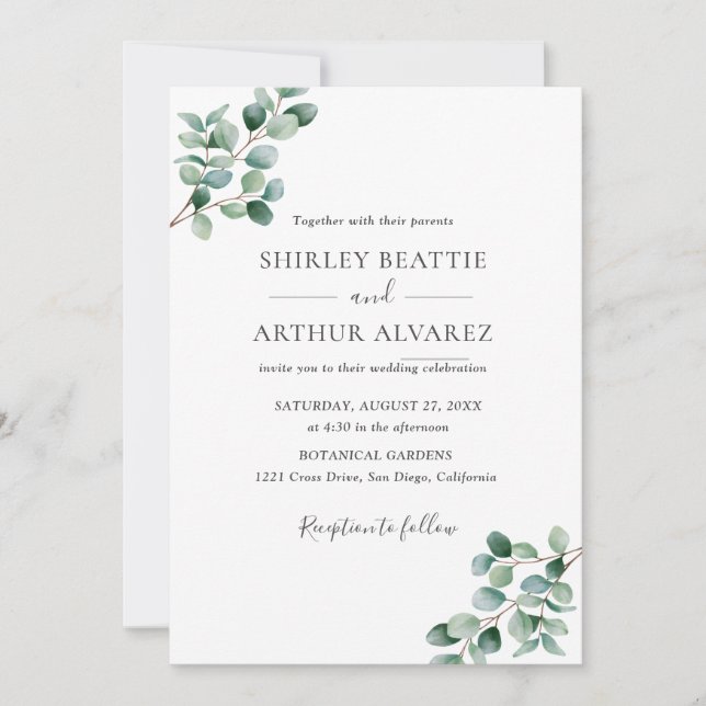Convite Elegant Eucalyptus Greenery Wedding (Frente)
