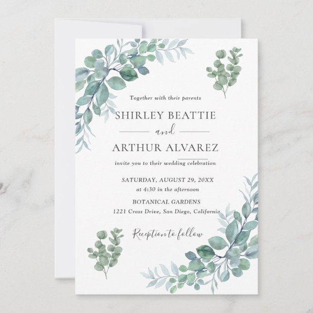 Convite Elegant Eucalyptus Greenery Wedding (Frente)