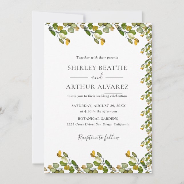 Convite Elegant Eucalyptus Greenery Wedding (Frente)