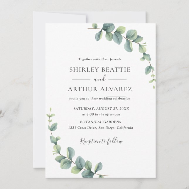 Convite Elegant Eucalyptus Greenery Wedding (Frente)