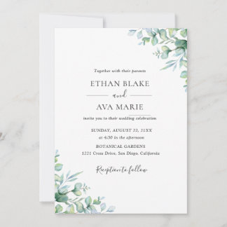 Convite Elegant Eucalyptus Greenery Wedding Invitation
