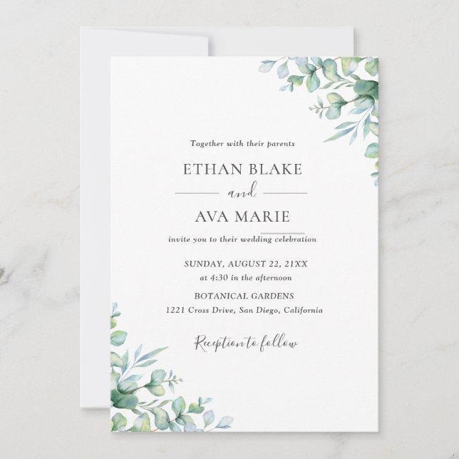 Convite Elegant Eucalyptus Greenery Wedding  Invitation (Frente)