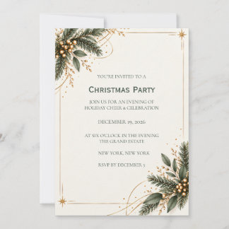 Convite Elegant Evergreen Gold Christmas Party Invitation
