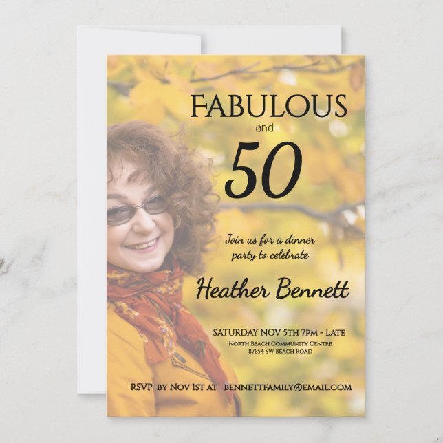 Convite Elegant Fabulous 50Modern Photo Birthday Party  (Frente)