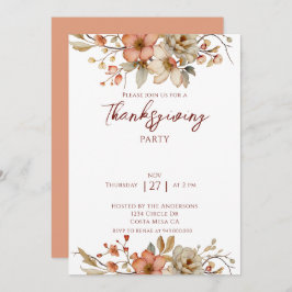 Convite Elegant Fall Floral Thanksgiving Party