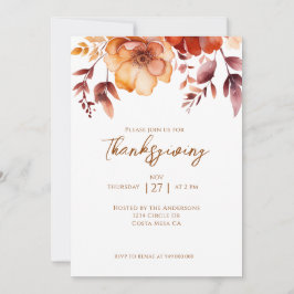 Convite Elegant Fall Floral Thanksgiving Party