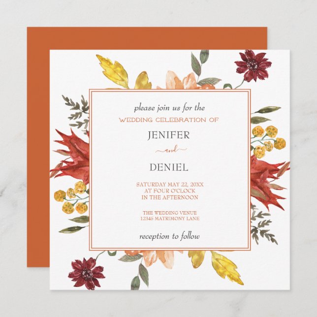 Convite Elegant Fall Leaves Autumn Wedding  (Frente/Verso)