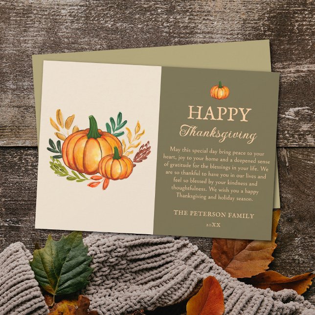 Convite Elegant Fall Pumpkin Happy Thanksgiving Card (Vintage Watercolour Pumpkin Happy Thanksgiving Card)