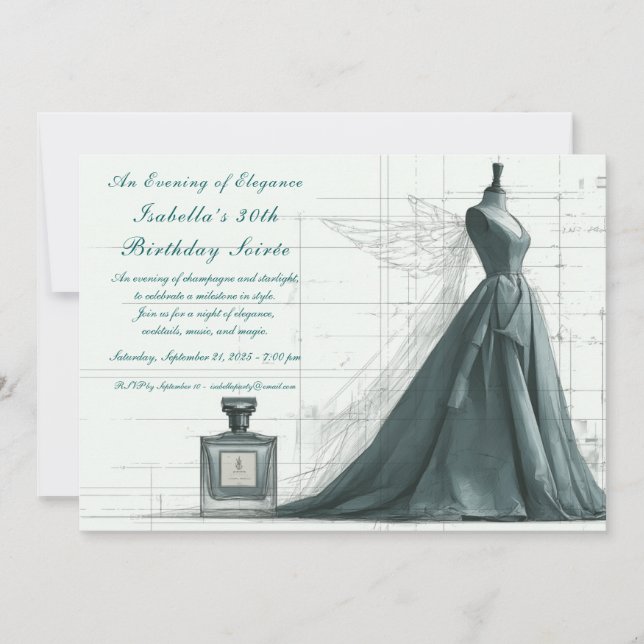 Convite Elegant Fashion Sketch Birthday Invitation  (Frente)