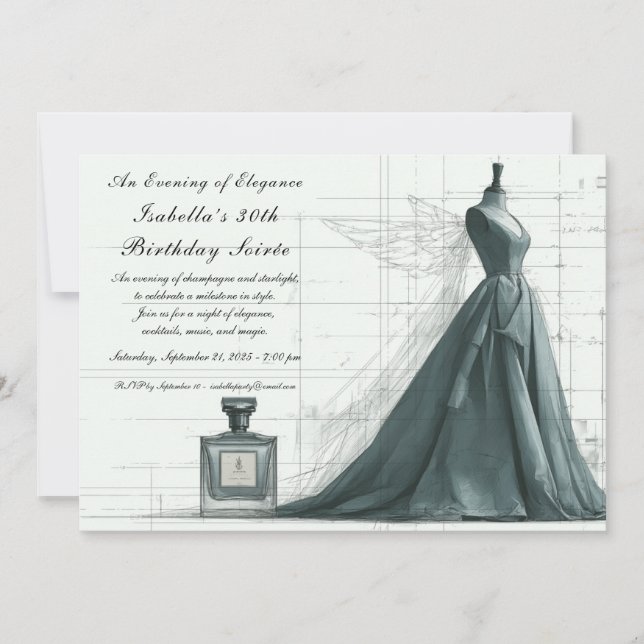 Convite Elegant Fashion Sketch Birthday Invitation  (Frente)