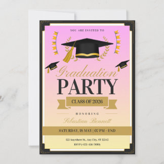 Convite Elegant feminine Cap graduation invitation 