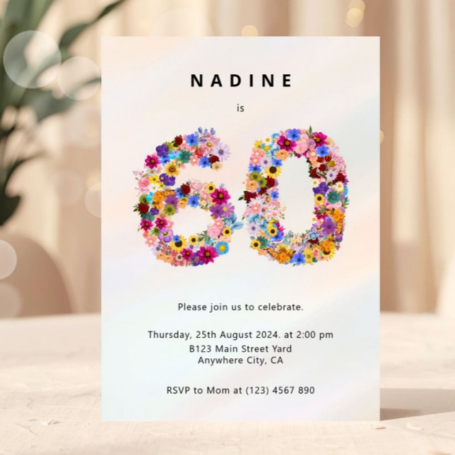 Convite Elegant Feminine Chic Floral 60th Birthday (60th birthday invitation, floral 60 invite, sixty birthday party invite, elegant birthday invitation)
