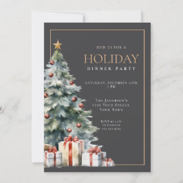 Convite Elegant Festive Grey Gold Holiday Dinner Party