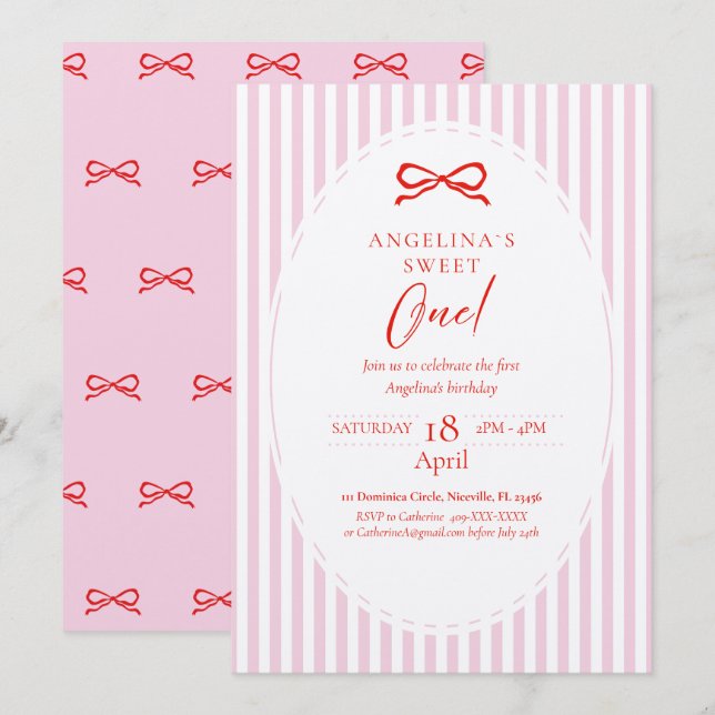 Convite Elegant First Birthday Invitation. (Frente/Verso)