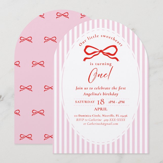 Convite Elegant First Birthday Invitation. (Frente/Verso)