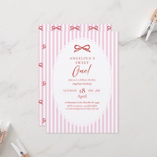 Convite Elegant First Birthday Invitation. (Frente/Verso In Situ)