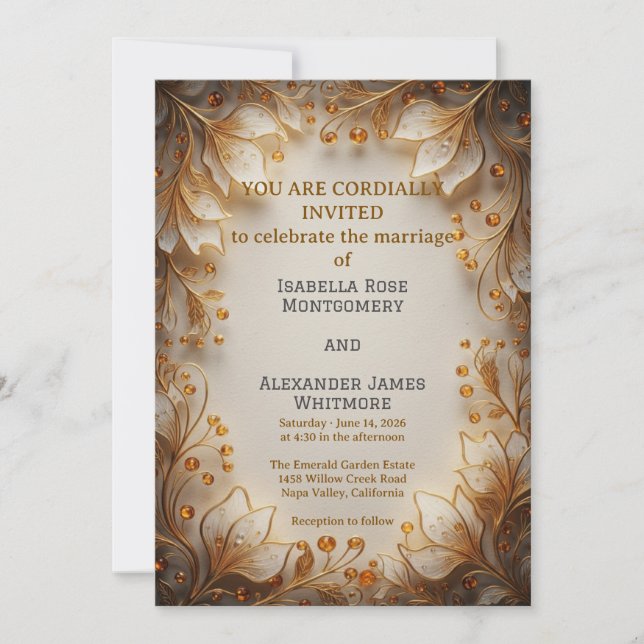 Convite Elegant Flora Design Wedding Invitation (Frente)