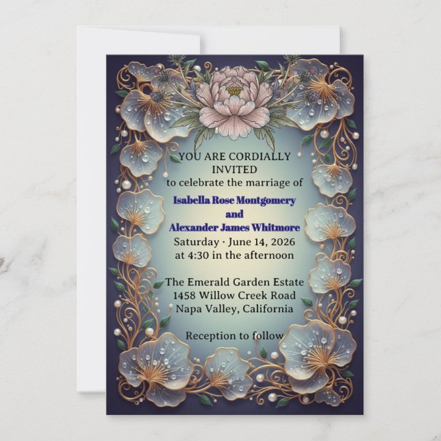Convite Elegant Flora Design Wedding Invitation -  (Frente)