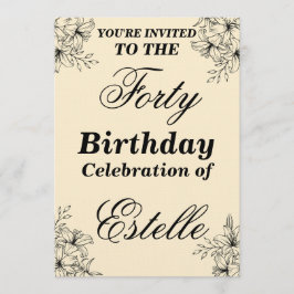 Convite Elegant Floral 40th Birthday Invitation Template