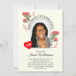 Convite Elegant Floral ANY AGE Photo Birthday 