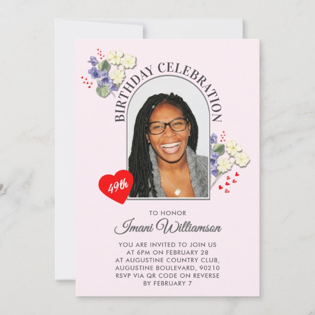 Convite Elegant Floral ANY AGE Photo Birthday Invitation (Frente)