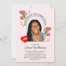 Convite Elegant Floral ANY AGE Photo JANUARY Birthday 