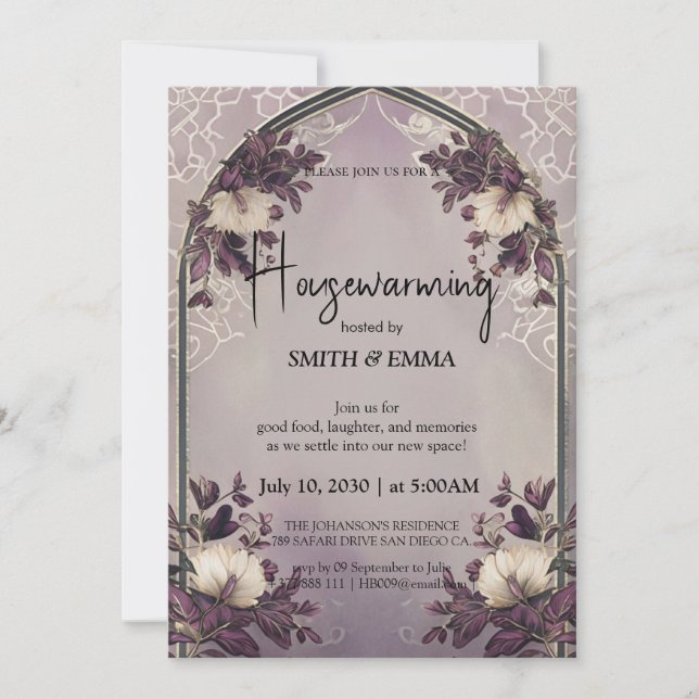 Convite Elegant Floral Arch Housewarming Invitation with S (Frente)