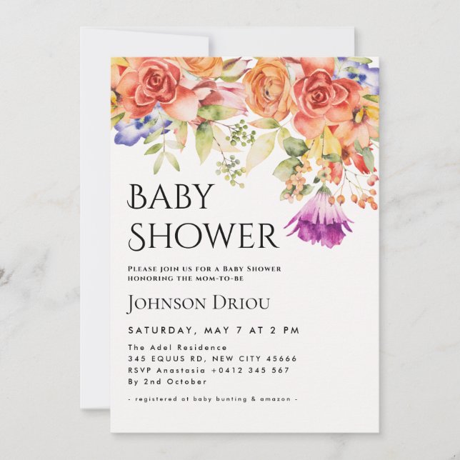 Convite Elegant Floral Baby Shower Invitation (Frente)