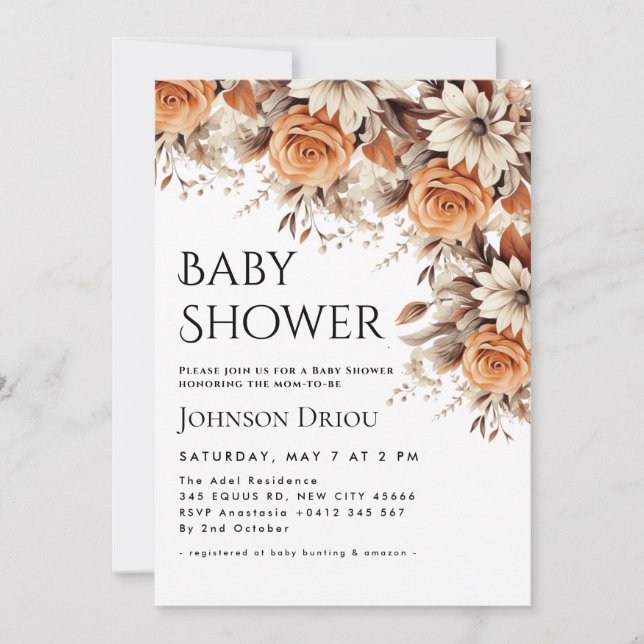 Convite Elegant Floral Baby Shower Invitation (Frente)