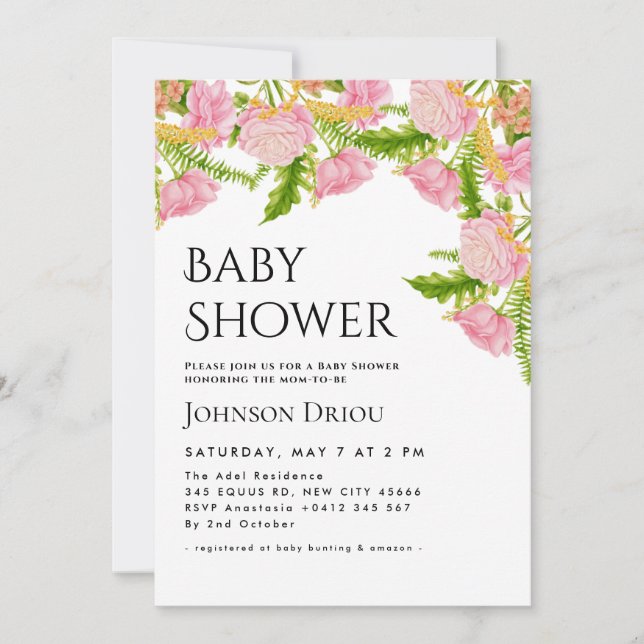 Convite Elegant Floral Baby Shower Invitation (Frente)