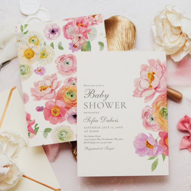 Convite Elegant Floral Baby Shower Invitation (Criador carregado)
