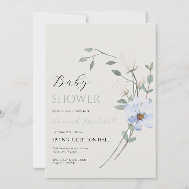 Convite Elegant Floral Baby Shower Invitation Customizable (Frente)