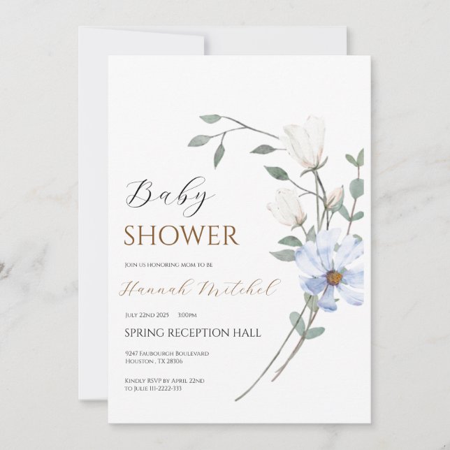 Convite Elegant Floral Baby Shower Invitation Customizable (Frente)