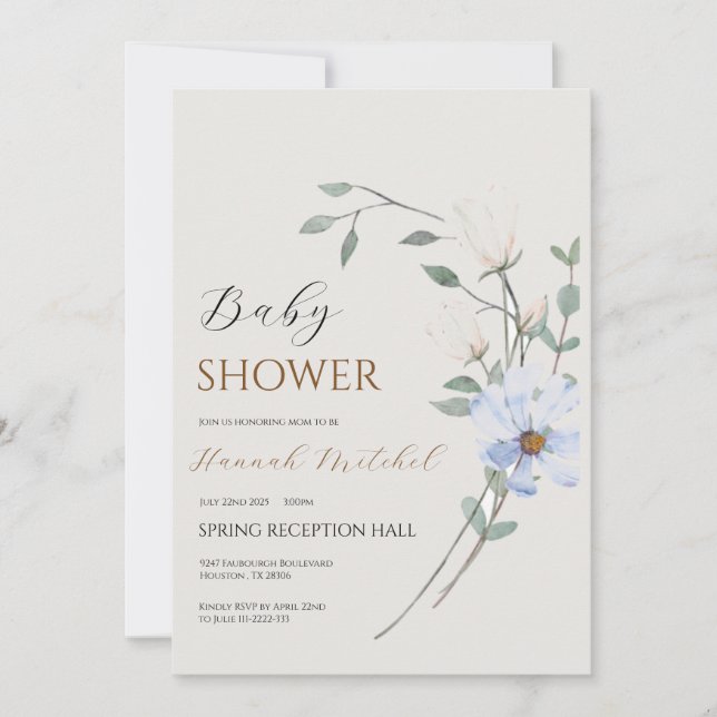 Convite Elegant Floral Baby Shower Invitation Customizable (Frente)