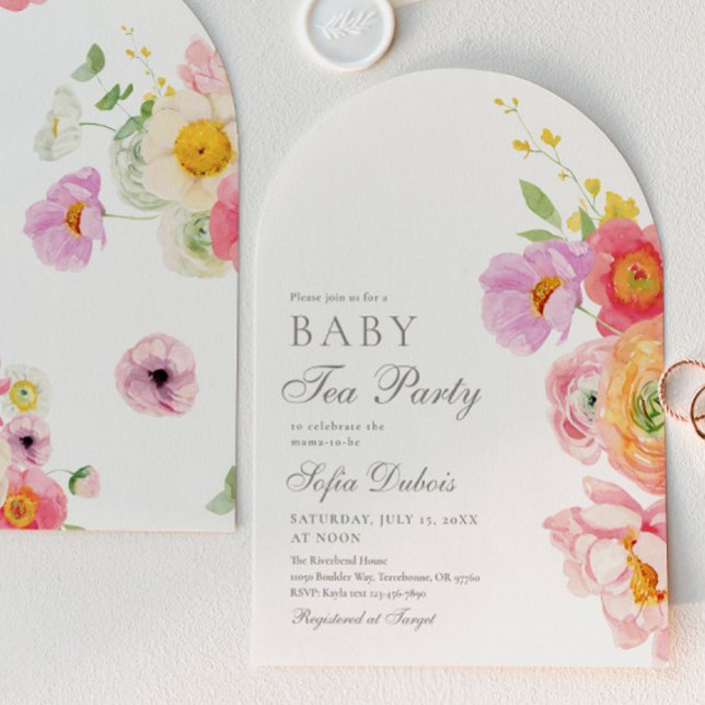Convite Elegant Floral Baby Shower Tea Party Invitation (Criador carregado)