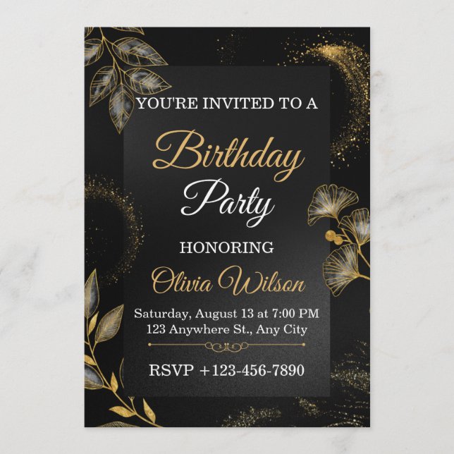 Convite Elegant Floral Birthday Party Invitation (Frente)