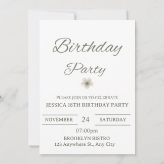 Convite Elegant Floral Birthday Party Invitation – Minimal
