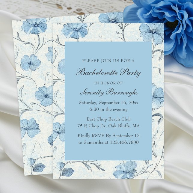 Convite Elegant Floral Blue Country Garden Bachelorette (Criador carregado)