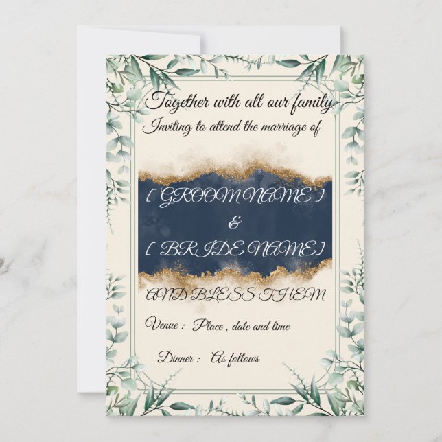 Convite Elegant Floral Border Wedding Invitation Card |  (Frente)