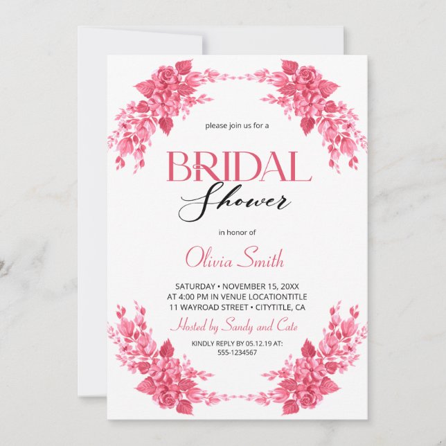 Convite Elegant floral Bridal shower (Frente)