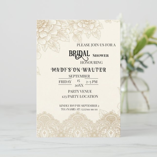 Convite Elegant Floral Bridal Shower Invitation (Em pé/Frente)