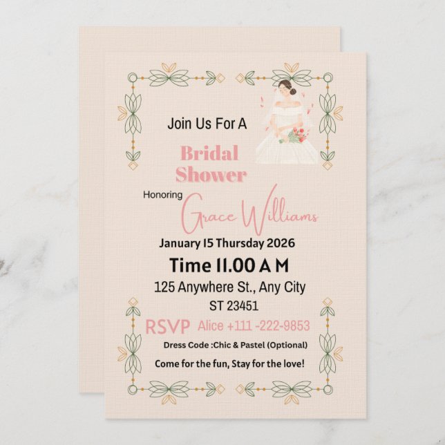 Convite Elegant Floral Bridal Shower Invitation | Customiz (Frente/Verso)