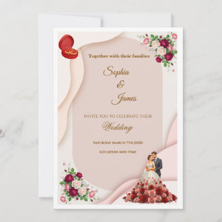 Convite Elegant Floral Bride and Groom Wedding Invitation
