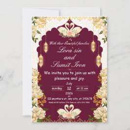 Convite Elegant Floral Burgundy Wedding Invitation 