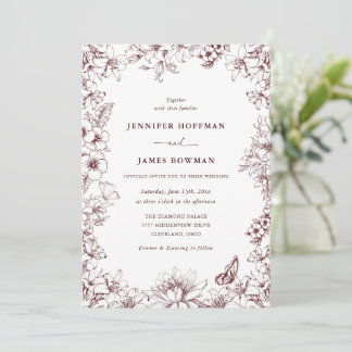 Convite Elegant Floral Burgundy Wedding Invitation
